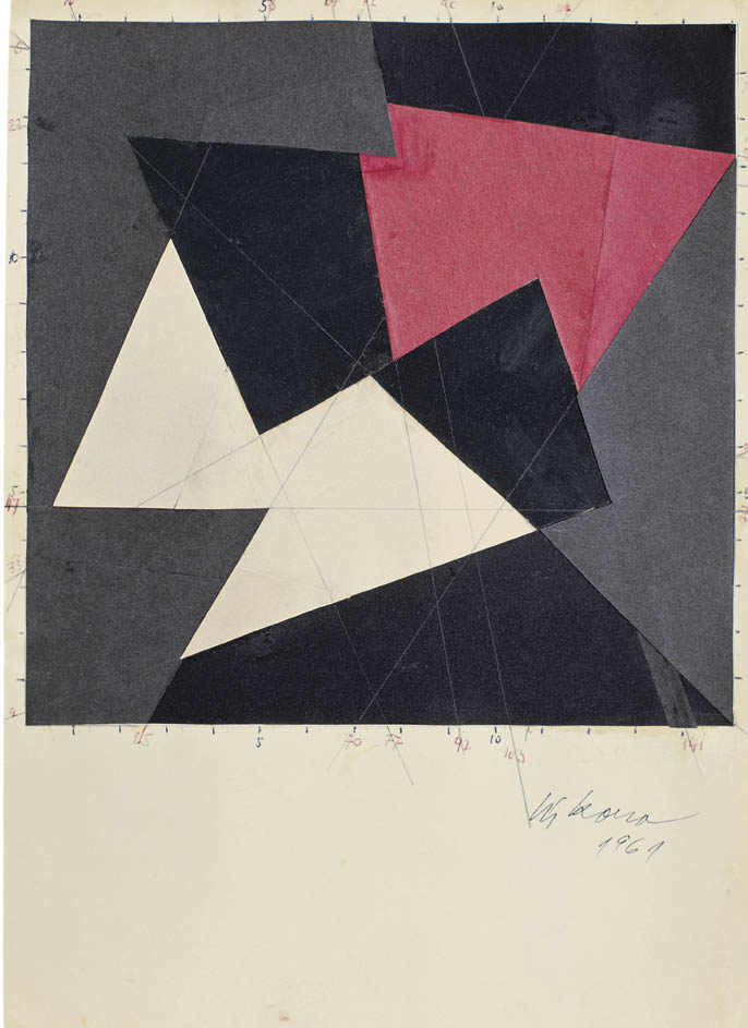 Studie k obrazu Červená šipka, 1961, koláž, 30 x 21 cm